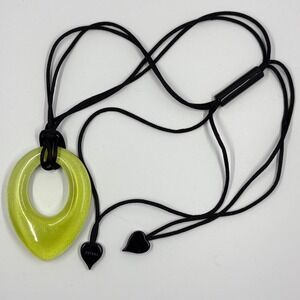 Zsiska Neon Yellow Oval Pendant Necklace Black Cord